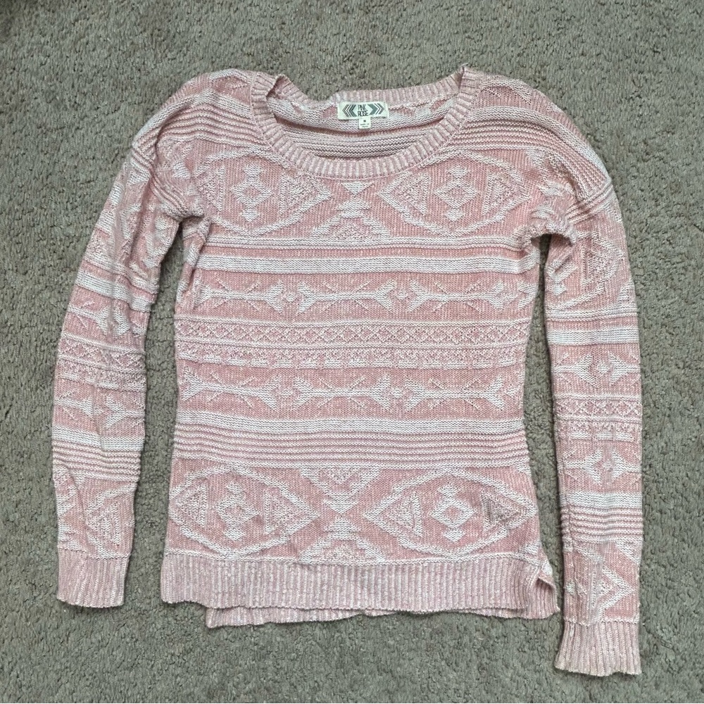 Pink Rose Geometric Textured Knit Sweater Medium